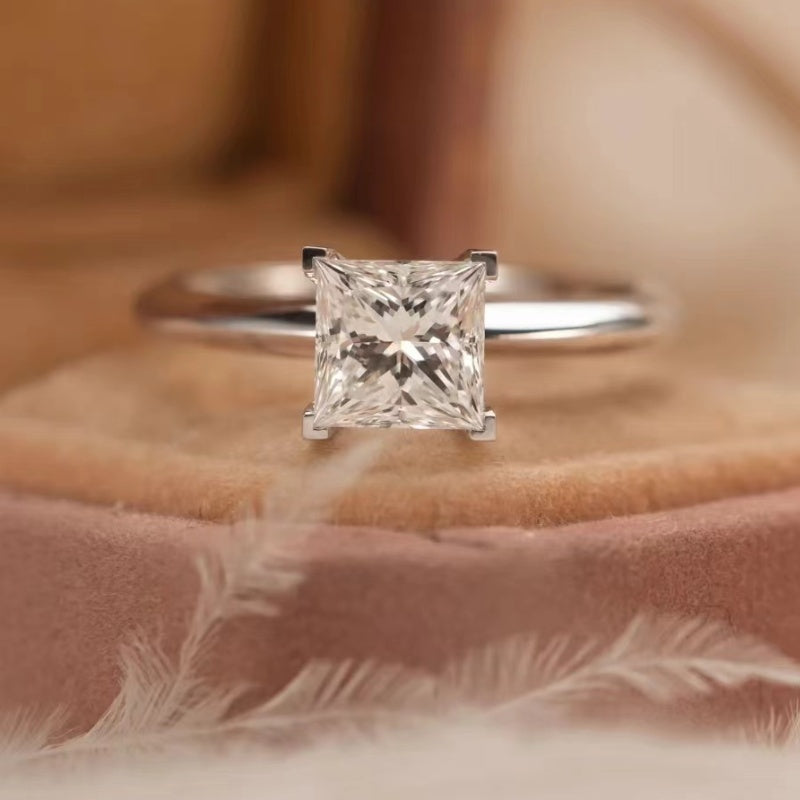 10K Gold Lab Grown Diamond CVD 1CT Princess-Cut Classic Four Prong Engagement Ring