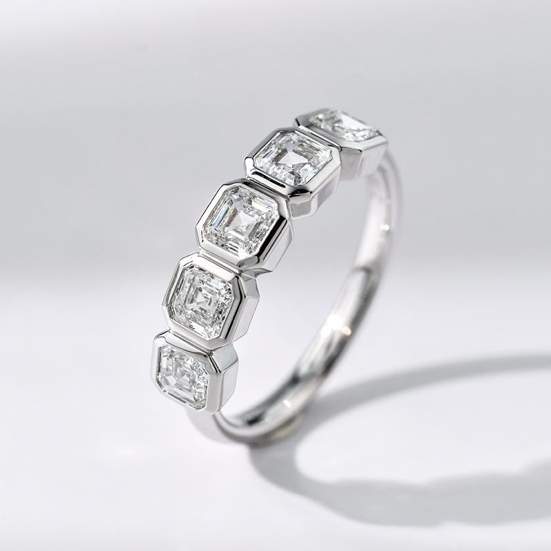 10K Gold Lab Grown Diamond CVD 1.5CT Asscher-Cut Five Stone Anniversary Ring