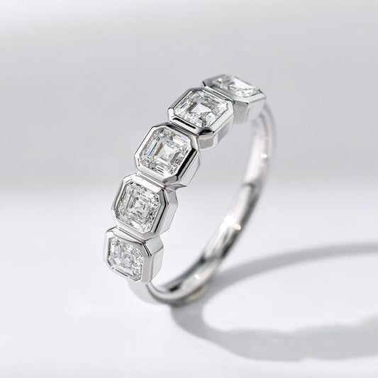 10K Gold Lab Grown Diamond CVD 1.5CT Asscher-Cut Five Stone Anniversary Ring