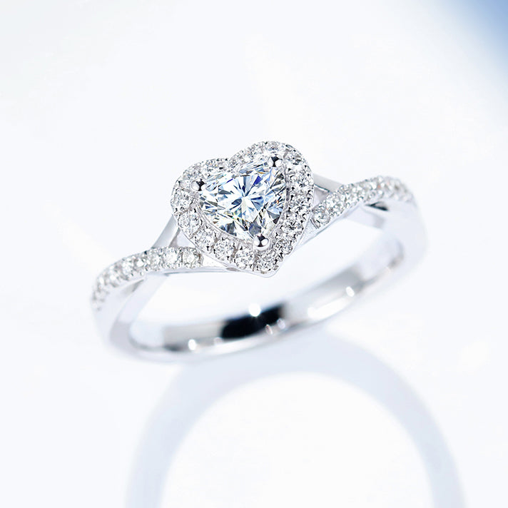 10K Gold Lab Grown Diamond CVD 1CT Heart-cut Halo Twist Romantic Gift Ring