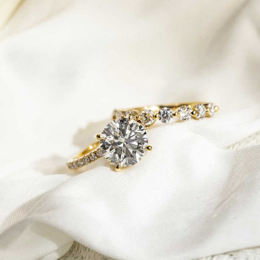 10K Gold Lab Grown Diamond CVD 1CT Round-Cut with Accent Stone Half Eternity Wedding Band Set
