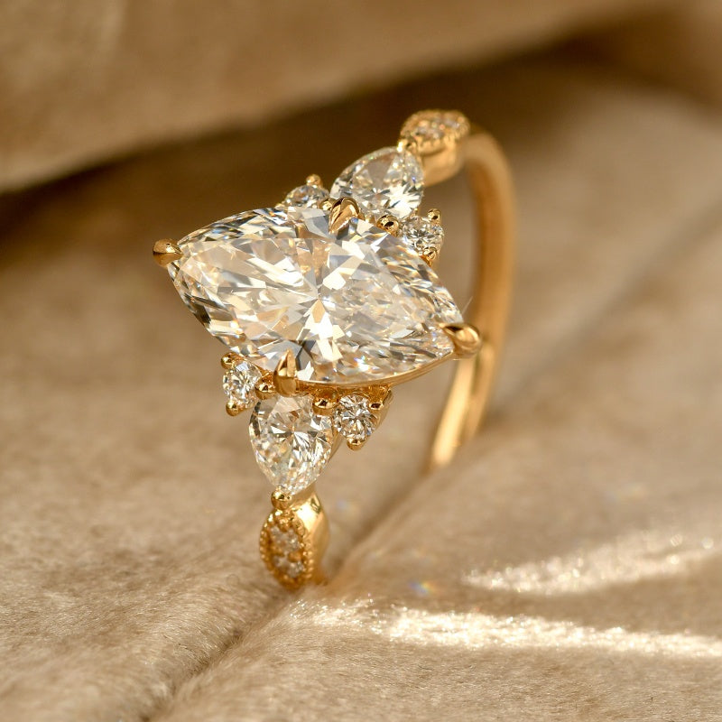 18K Gold Lab Grown Diamond CVD 1CT Marquise Wedding Ring