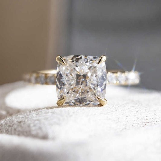 14K Gold Lab Grown Diamond CVD 2CT Cushion-Cut Full Etrenity Engagement Ring