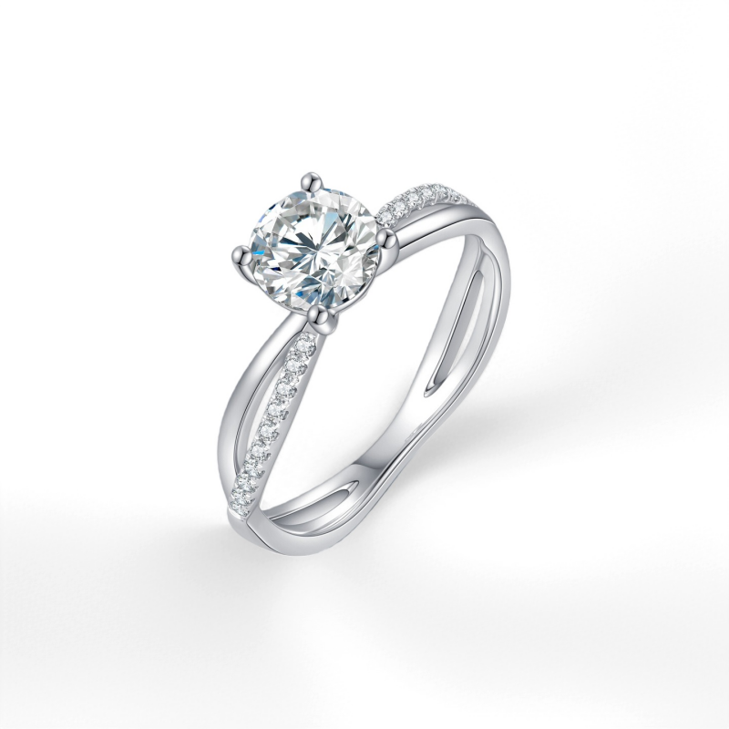 10K Gold Lab Grown Diamond CVD 1.5CT Round-Cut Twist Pave Engagement Ring