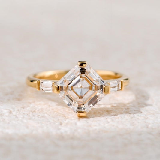 18K Gold Lab Grown Diamond CVD 2CT Asscher-Cut Classic Ring