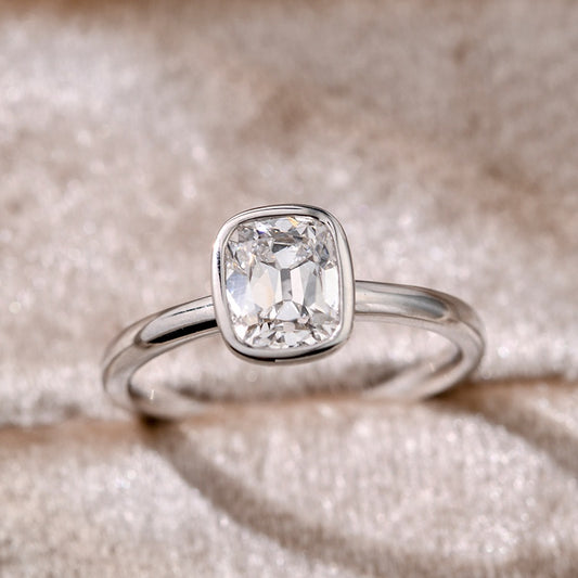 10K Gold Lab Grown Diamond CVD 1.5CT Cushion-Cut Bezel Setting Anniversary Ring