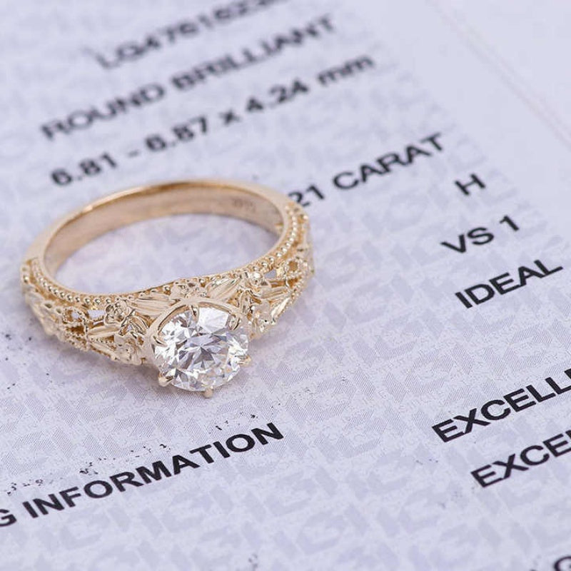 14K Gold Lab Grown Diamond CVD 1CT Round-Cut Vintage Royal Style Engagement Ring