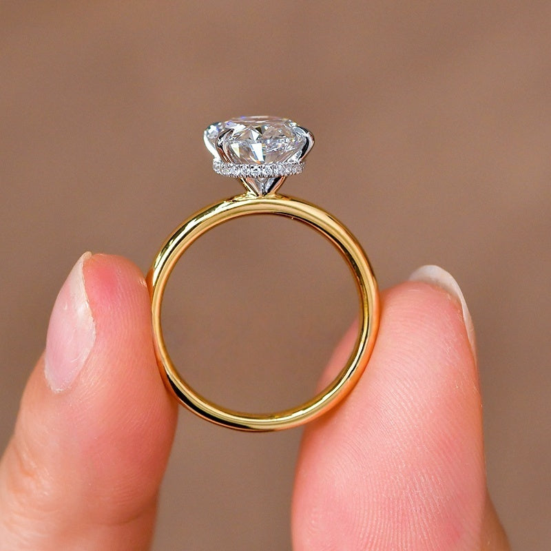 18k Gold Lab Grown Diamond CVD 3CT Oval-Cut Two-Tone Classic Ring