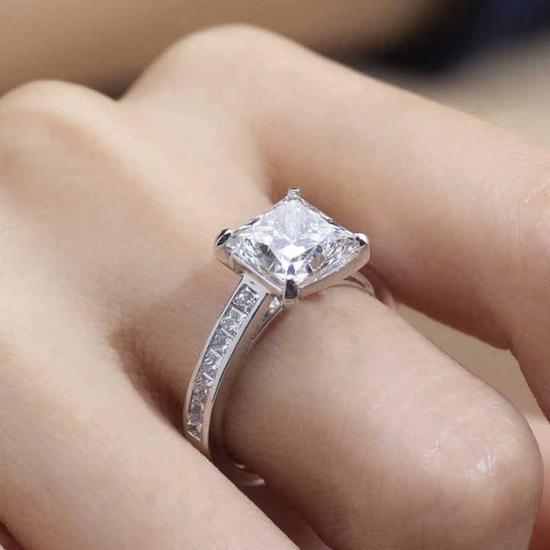 10K Gold Lab Grown Diamond CVD 2CT Princess-Cut Half Etrenity Engagement Ring