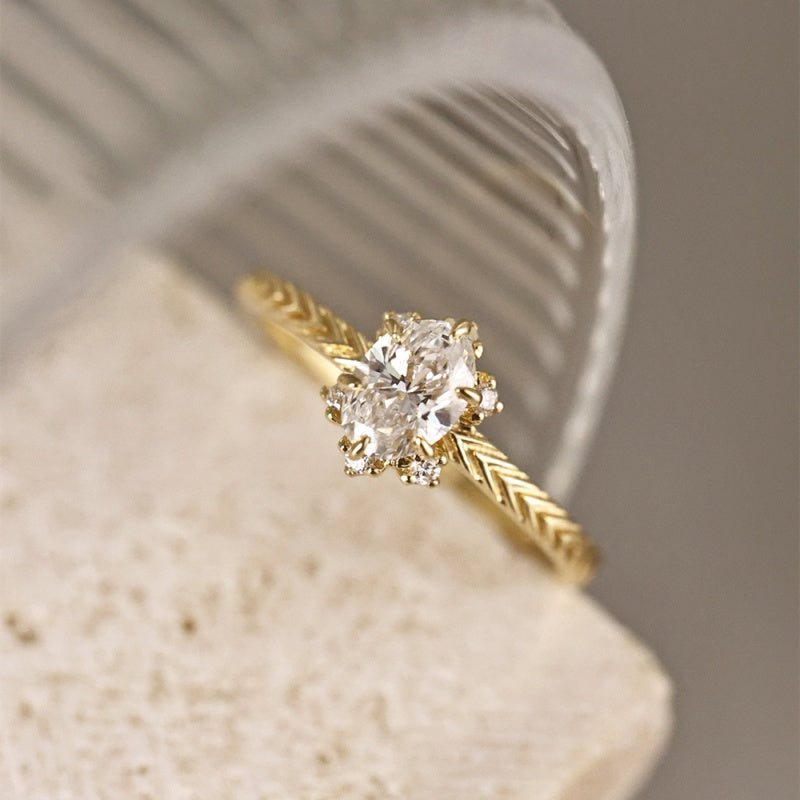 14K Gold Lab Grown Diamond CVD 1CT Oval-Cut Vintage Inspired Six Prong Engagement Ring