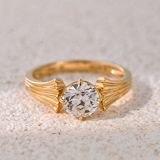 18K Gold Lab Grown Diamond CVD 2CT Round-Cut Wave Design For Anniversary
