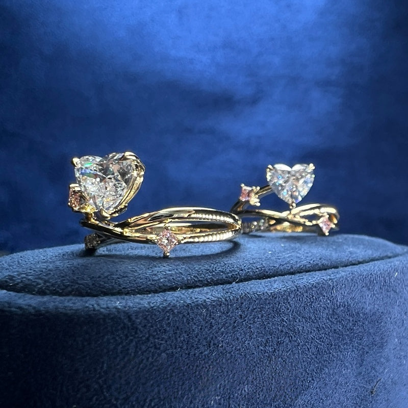 14K Gold Lab Grown Diamond CVD 1CT Heart-Cut Elegant Open Bypass Engagement Ring