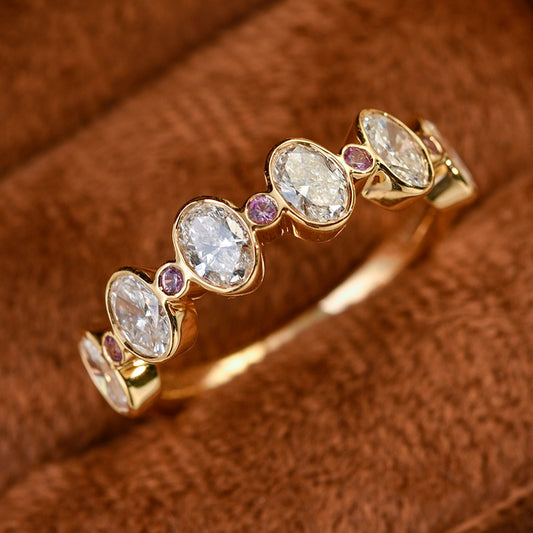 14K Gold Lab Grown Diamond CVD 2CT Oval-Cut Pave Band Eternity Engagement Ring