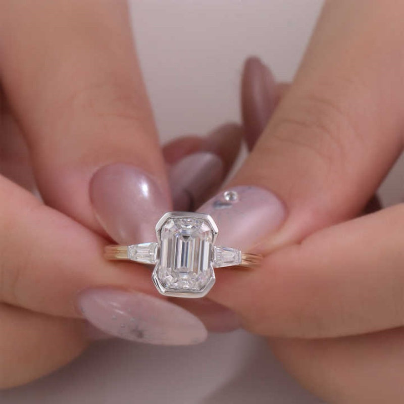 14K Gold Lab Grown Diamond CVD 2CT Emerald-Cut two Tone Gold-Anniversary Gift For Her