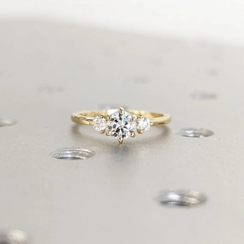 14K Gold Lab Grown Diamond CVD 1CT Round-Cut Three Stone Ladies Ring Anniversary Gift