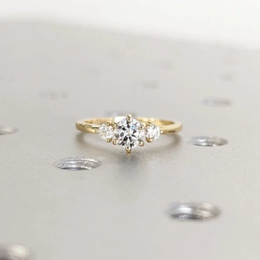 14K Gold Lab Grown Diamond CVD 1CT Round-Cut Three Stone Ladies Ring Anniversary Gift