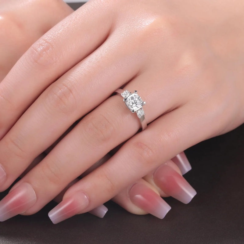 14K Gold Lab Grown Diamond CVD 2.5CT Cushion-Cut Unique Three Stone Anniversary Ring