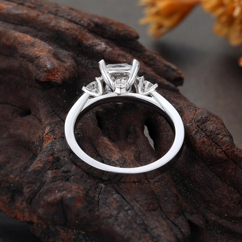 14K Gold Lab Grown Diamond CVD 2.5CT Cushion-Cut Unique Three Stone Anniversary Ring