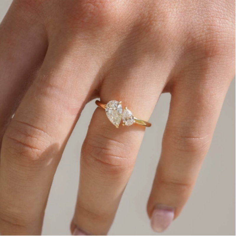 10K Gold Lab Grown Diamond CVD 3CT Pear-Cut Toi et Moi Anniversary Ring