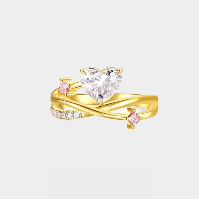14K Gold Lab Grown Diamond CVD 1CT Heart-Cut Elegant Open Bypass Engagement Ring