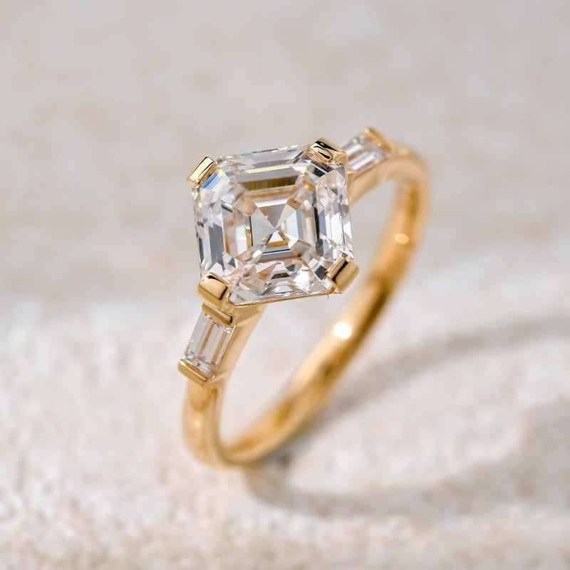 18K Gold Lab Grown Diamond CVD 2CT Asscher-Cut Classic Ring