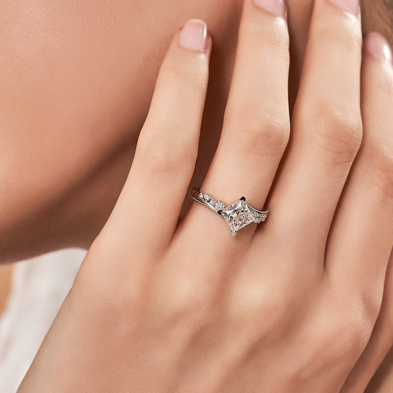 14K Gold Lab Grown Diamond CVD 2CT Princess-Cut Elegant Twisted Four Prong Setting Anniversary Ring