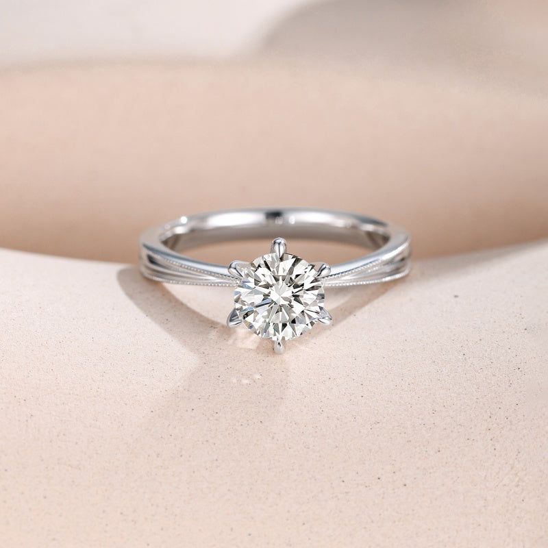 10K Gold Lab Grown Diamond CVD 1.5CT Round-Cut Six Prong Setting Classic Ring For Gift