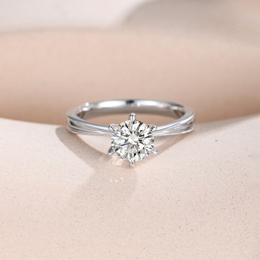 10K Gold Lab Grown Diamond CVD 1.5CT Round-Cut Six Prong Setting Classic Ring For Gift
