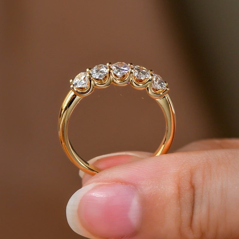 18K Gold Lab Grown Diamond CVD 5-Piece Oval Stones Setting Novelty Style Ring