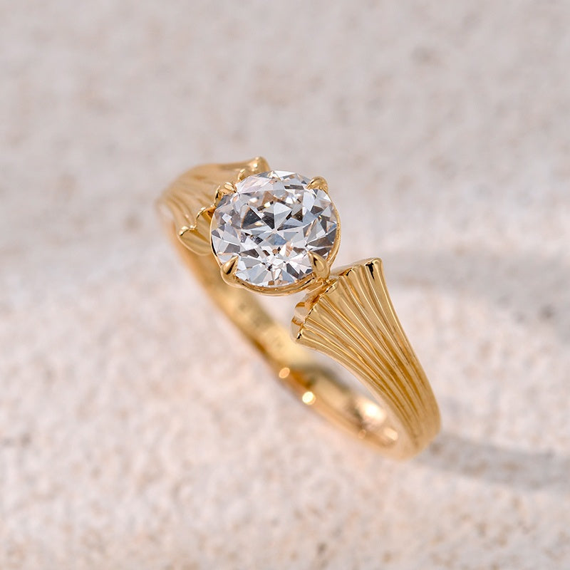 18K Gold Lab Grown Diamond CVD 2CT Round-Cut Wave Design For Anniversary