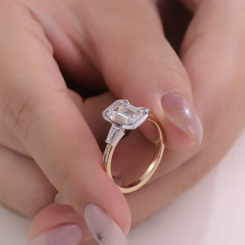 14K Gold Lab Grown Diamond CVD 2CT Emerald-Cut two Tone Gold-Anniversary Gift For Her