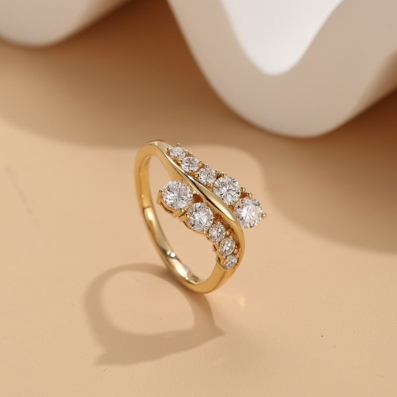 10K Gold Lab Grown Diamond CVD 2CT Round-Cut Bypass Crossover Engagement Ring
