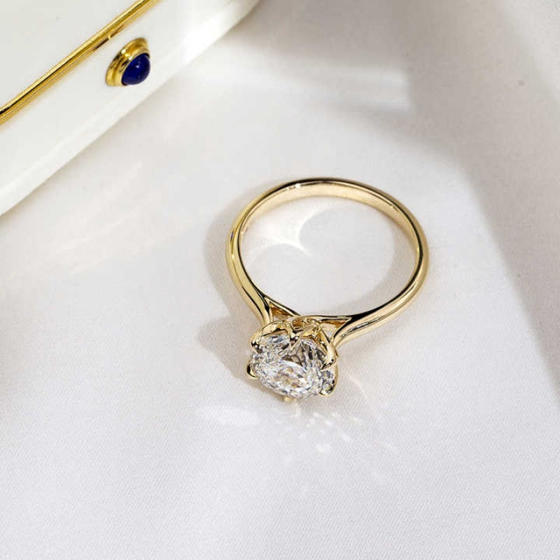 10K Gold Lab Grown Diamond CVD 2CT Round-Cut Six Prong Classic Anniversary Ring