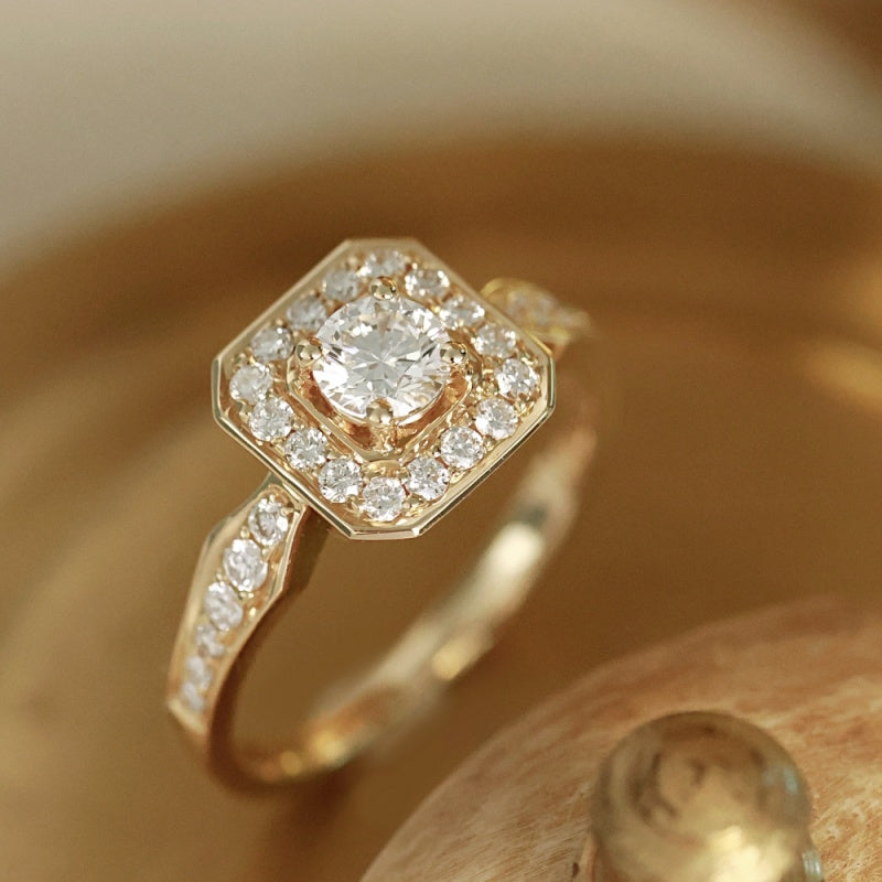 14K Gold Lab Grown Diamond CVD 0.5CT Round-Cut Halo Vintage Royal Style Engagement Ring