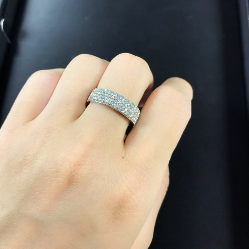 14K Gold Lab Grown Diamond CVD 2.5CT Round-Cut Wide Band Half Pave Setting Anniversary Ring