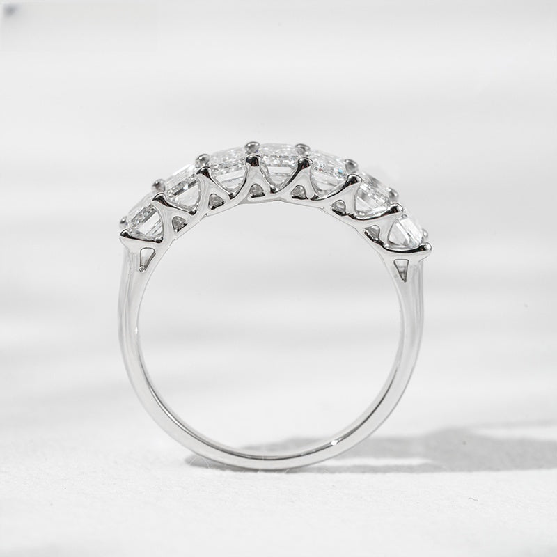 14K Gold Lab Grown Diamond CVD 3CT Emerald-Cut Seven Stone Pave Band Engagement Ring