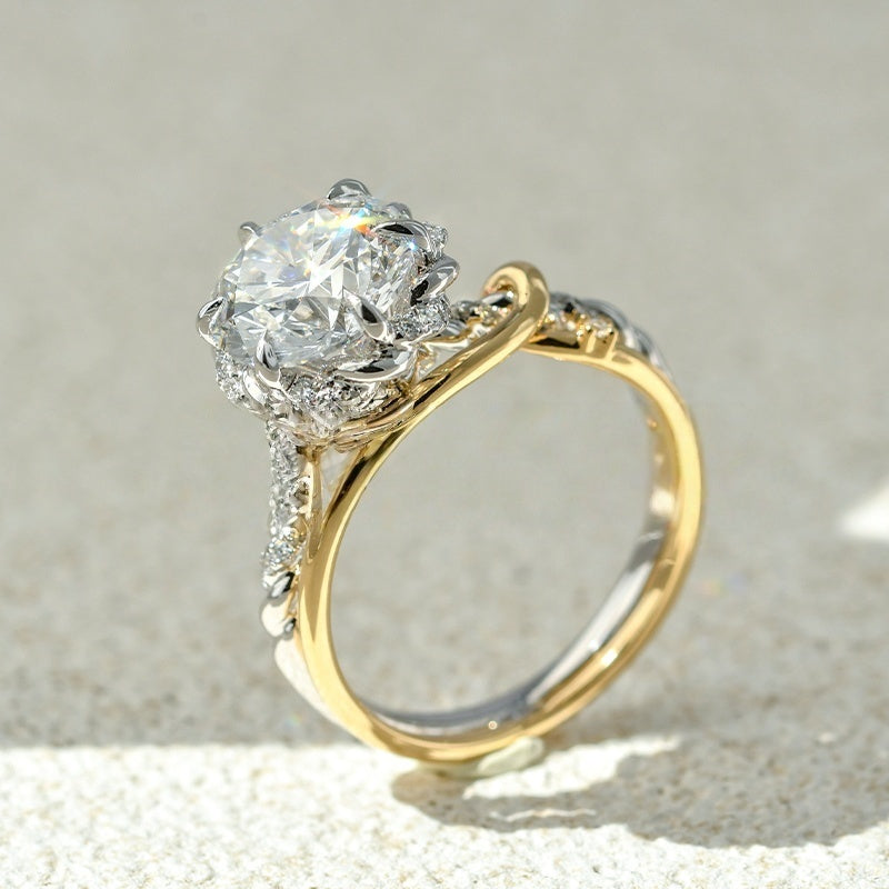 14K Gold Lab Grown Diamond CVD 3CT Round-Cut Two Tone Vintage Engagement Ring
