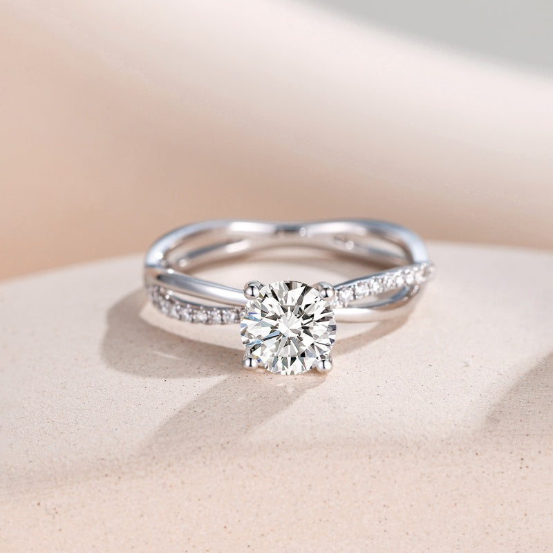 10K Gold Lab Grown Diamond CVD 1.5CT Round-Cut Twist Pave Engagement Ring