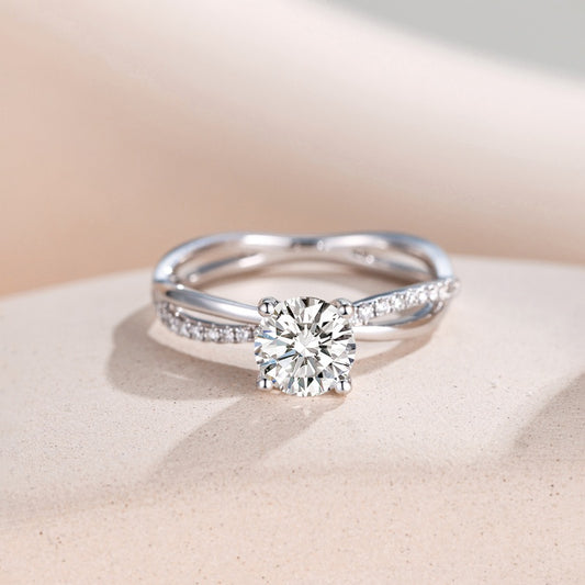 10K Gold Lab Grown Diamond CVD 1.5CT Round-Cut Twist Pave Engagement Ring