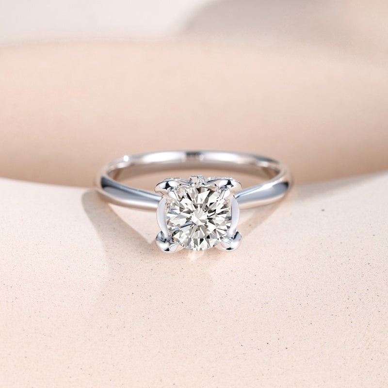 10K Gold Lab Grown Diamond CVD Round-Cut Hidden Floral Basket Unique Design Anniversary Ring