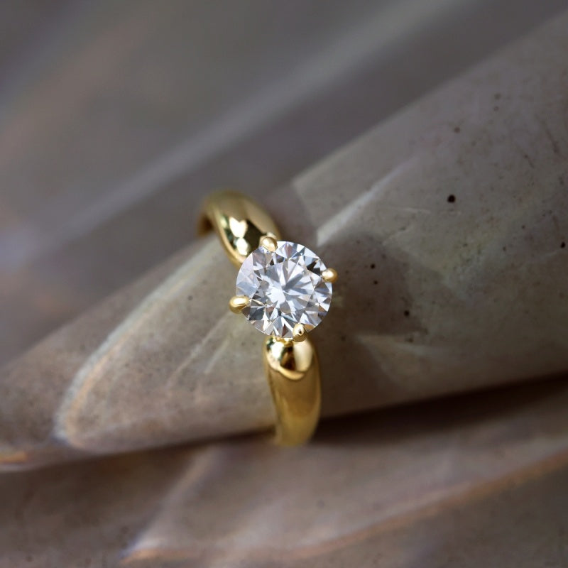 10K Gold Lab Grown Diamond CVD 1.5CT Round-Cut Classic Four Prong Setting Anniversary Ring