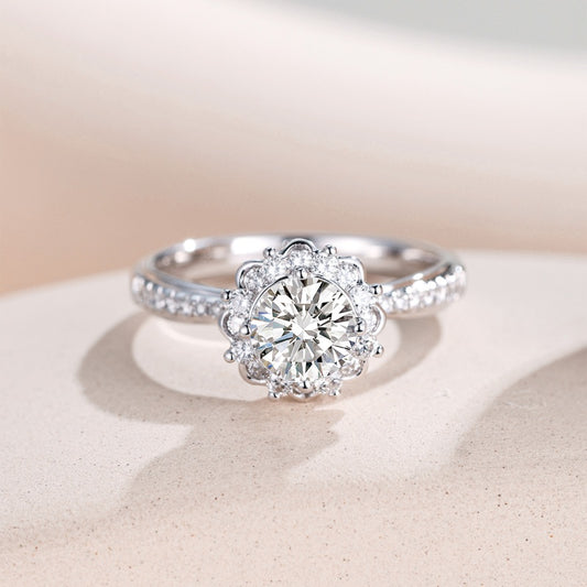 10K Gold Lab Grown Diamond CVD 1CT Round-Cut Flower Pave Anniversary  Ring