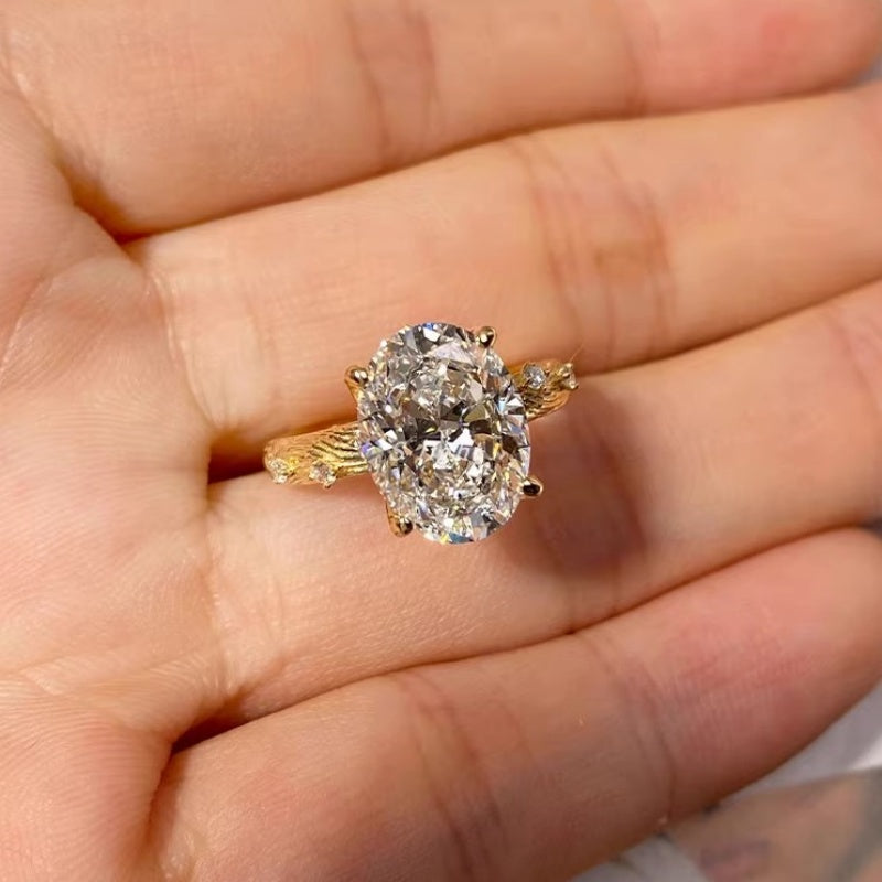 18k Gold Lab Grown Diamond CVD 3CT Oval-Cut Wedding Ring