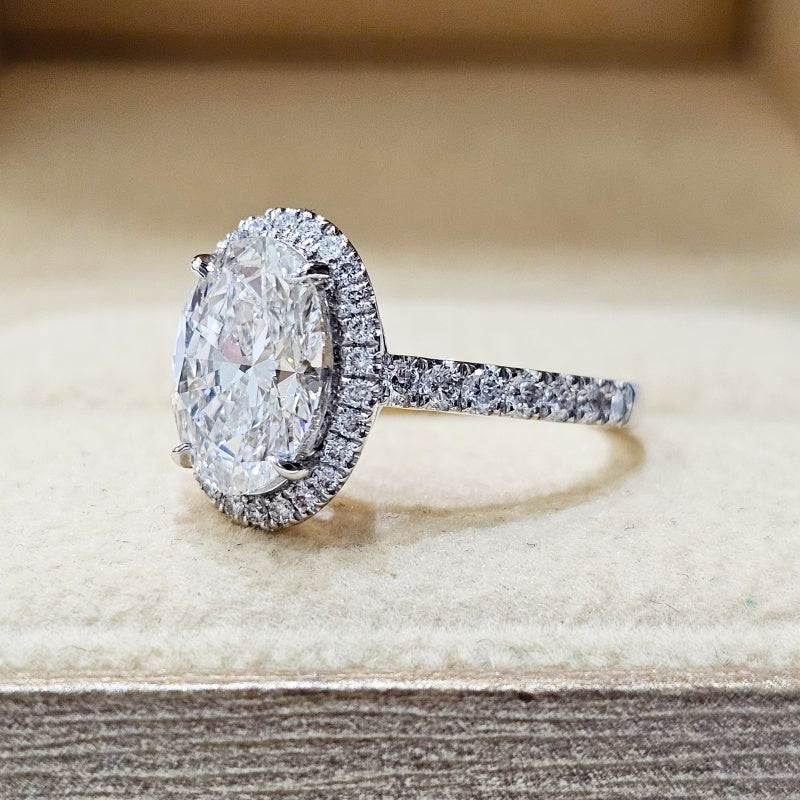 10K Gold Lab Grown Diamond CVD 2CT Oval-Cut Halo Pave Band Anniversary Ring