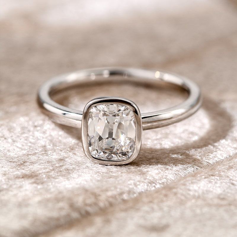 10K Gold Lab Grown Diamond CVD 1.5CT Cushion-Cut Bezel Setting Anniversary Ring