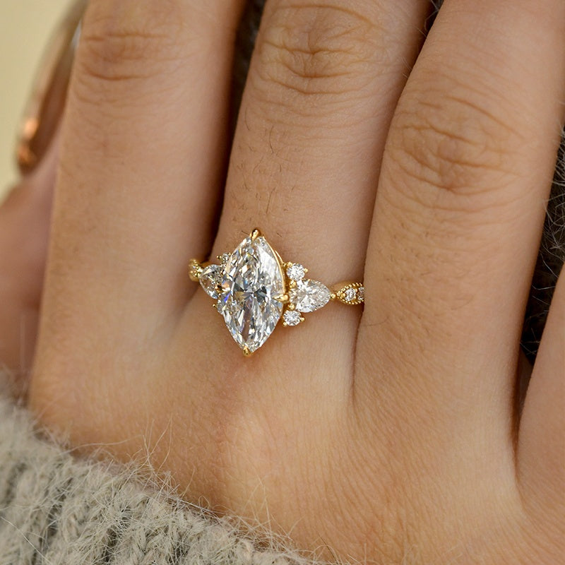 18K Gold Lab Grown Diamond CVD 1CT Marquise Wedding Ring