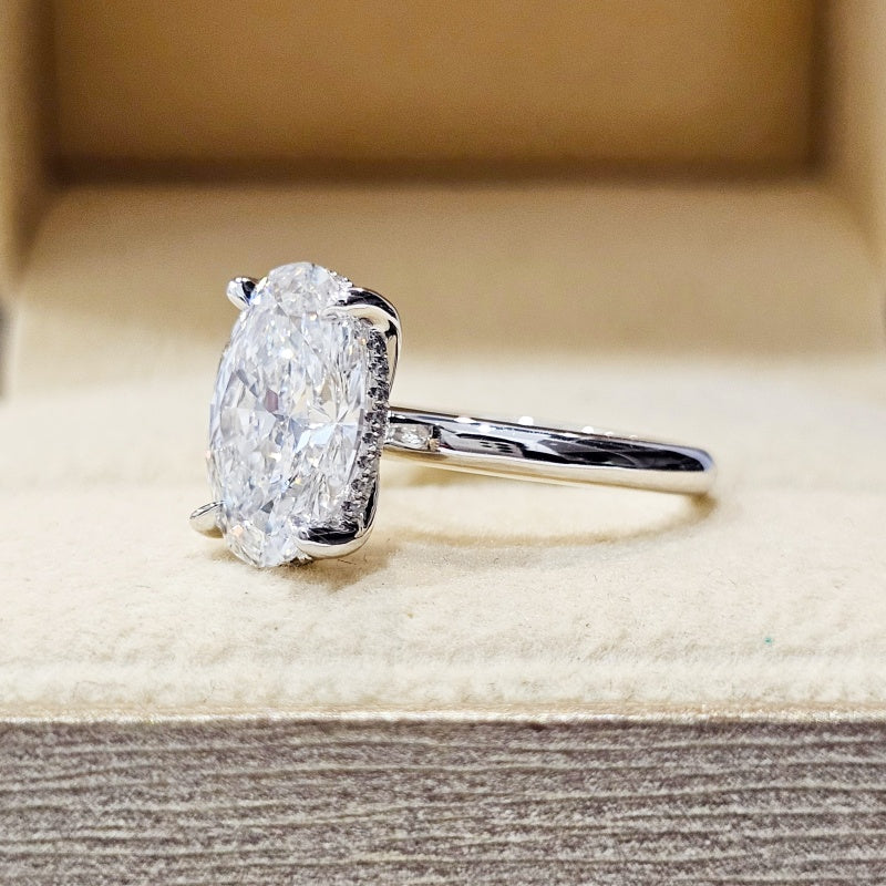 10K Gold Lab Grown Diamond CVD 3CT Oval-Cut Brilliant High Polish Band Engagement Ring