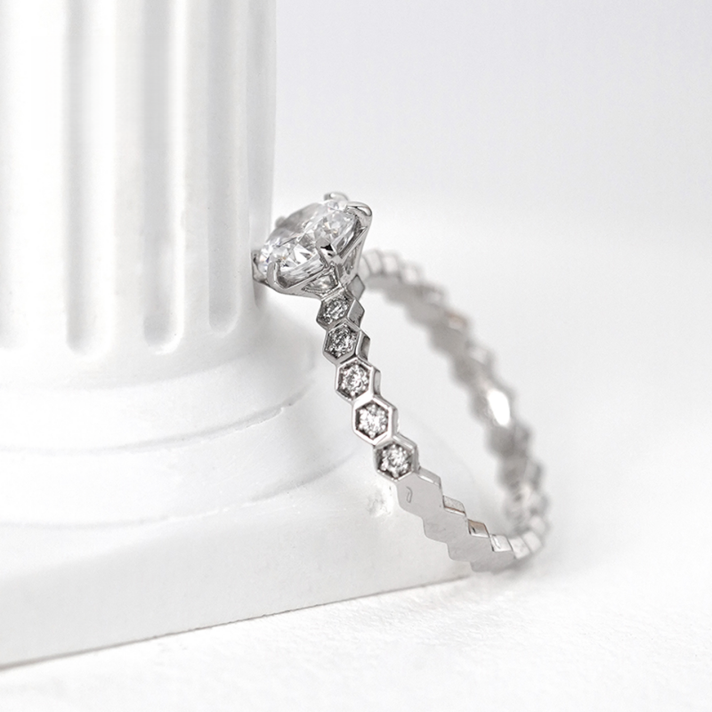 10K Gold Lab Grown Diamond CVD 1.5CT Round-Cut Classic Six Prong Setting Pave Engagement Ring
