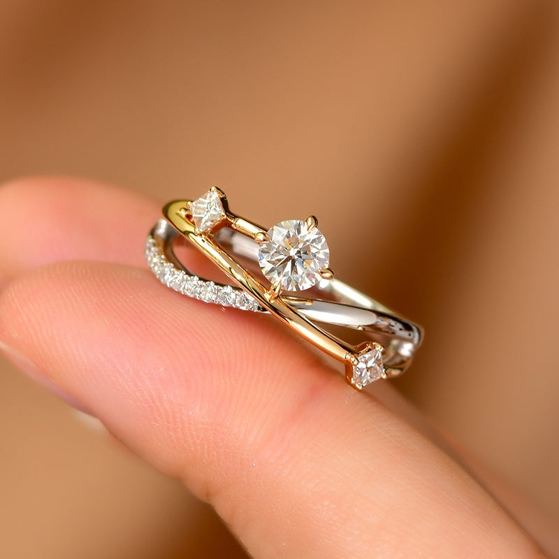 14K Gold Lab Grown Diamond CVD 1CT Round-Cut Elegant Two-Tone Bypass Design Engagement Ring