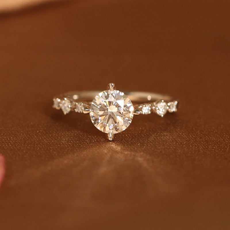 10K Gold Lab Grown Diamond CVD 1CT Round-Cut Vintage Simple and Stylish Anniversary Ring